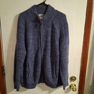 LL Bean Waffle Knit  Sweater Mens L Blue Full Zip Cotton Grandpa Gorpcore